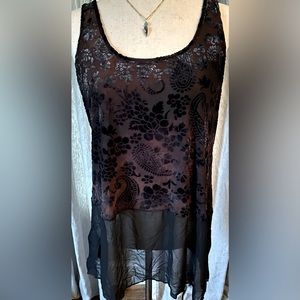 Surrealist USA Black Burnout Tank Tunic with Ruffle, size L